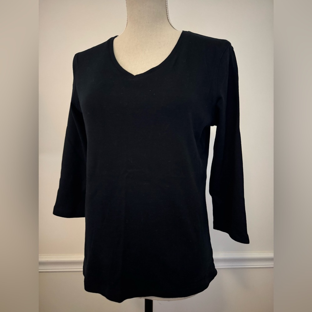 St. John’s Bay Black V-Neck 100% Cotton Lightweight Sweater Top Size M